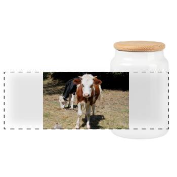 Affiche de vache - Boîte à biscuits avec couvercle en bois - blanc - Devant