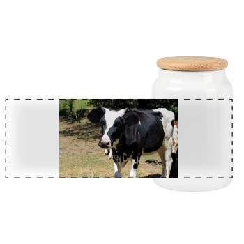 Affiche de vache - Boîte à biscuits avec couvercle en bois - blanc - Devant