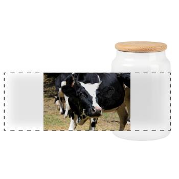 Affiche de vache - Boîte à biscuits avec couvercle en bois - blanc - Devant
