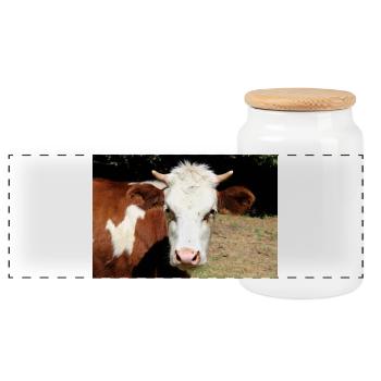 Affiche de vache - Boîte à biscuits avec couvercle en bois - blanc - Devant