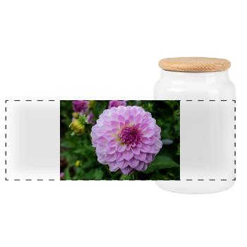 Dahlie pink rosa Blüte ,Blume - Panorama Keksdose mit Holzdeckel - Weiß - Vorne