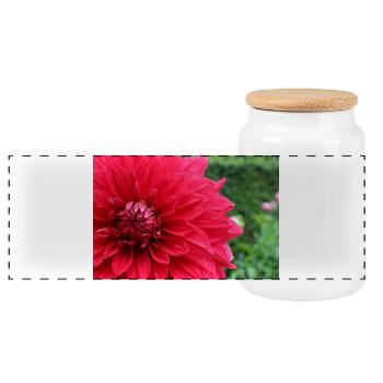 Dahlie rot Blüte ,Blume - Panorama Keksdose mit Holzdeckel - Weiß - Vorne