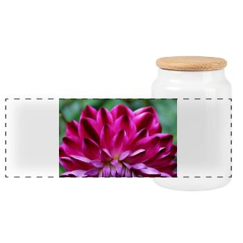 Dahlie rot Blüte ,Blume - Panorama Keksdose mit Holzdeckel - Weiß - Vorne