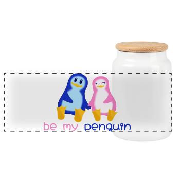Be my penguin - Panorama Keksdose mit Holzdeckel - Weiß - Vorne