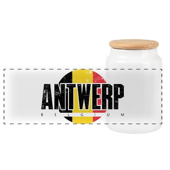 We Emblem Split Yellow Red - Panoramic Cookie Jar with Wooden Lid - white - Front
