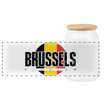 Emblème géométrique du coucher de soleil - Boîte à biscuits avec couvercle en bois - blanc - Devant