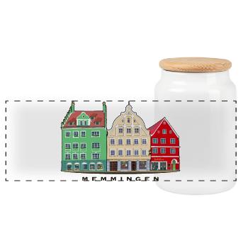 Memmingen, Bayern, Süddeutschland, Handzeichnung - Panorama Keksdose mit Holzdeckel - Weiß - Vorne