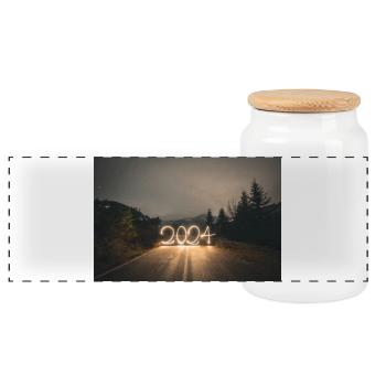 Year 2024 lightpaint - Panoramic Cookie Jar with Wooden Lid - white - Front