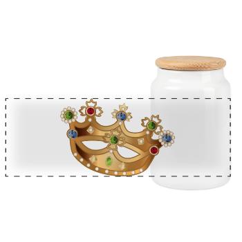 gold-coloured crown with gemstones and pearls - Panoramic Cookie Jar with Wooden Lid - white - Front