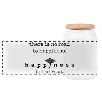 There is no road to happiness is the road – Ginkgo - Panorama Keksdose mit Holzdeckel - Weiß - Vorne