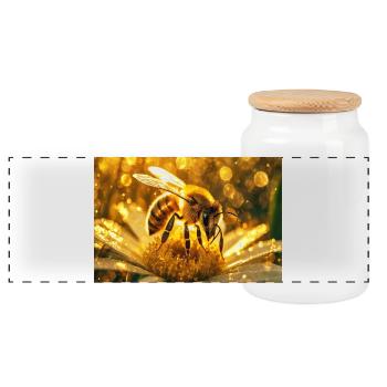 Shiny honey bee in sunlight - Panoramic Cookie Jar with Wooden Lid - white - Front