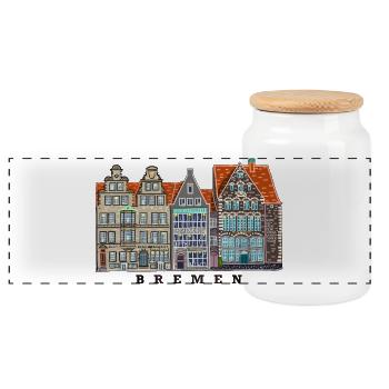 Brême, Allemagne, Marché des maisons de dessin - Boîte à biscuits avec couvercle en bois - blanc - Devant