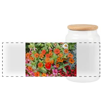 Blooming Garden – Colourful Atmosphere - Panoramic Cookie Jar with Wooden Lid - white - Front