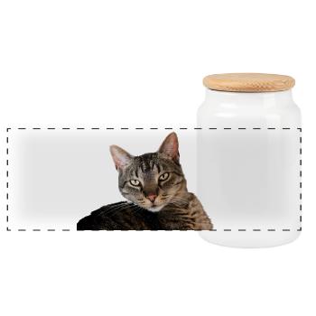 Katze Kätzchen - Panorama Keksdose mit Holzdeckel - Weiß - Vorne