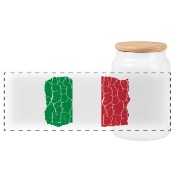 Italy Flag Design Grunge Style - Panoramic Cookie Jar with Wooden Lid - white - Front
