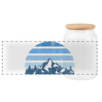 Layered Mountain Sunset Silhouette - Panoramic Cookie Jar with Wooden Lid - white - Front