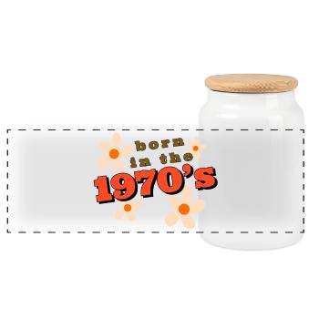 born in the 1970 - Panorama Keksdose mit Holzdeckel - Weiß - Vorne