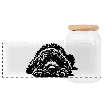 Chien d’Eau Espagnol - Boîte à biscuits avec couvercle en bois - blanc - Devant