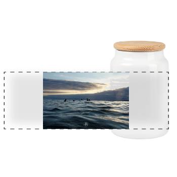 Crépuscule sur les vagues - Boîte à biscuits avec couvercle en bois - blanc - Devant