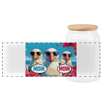 Moin Moin Möwen - Panorama Keksdose mit Holzdeckel - Weiß - Vorne