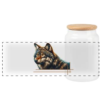 Majestic wolf - Panoramic Cookie Jar with Wooden Lid - white - Front