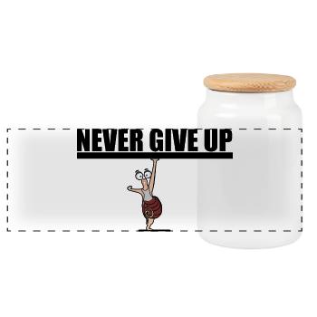Never give up. Motivation - Panorama Keksdose mit Holzdeckel - Weiß - Vorne