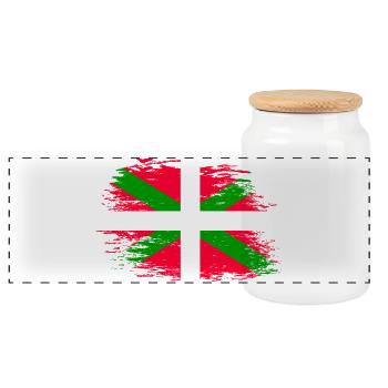 Basque flag used - Panoramic Cookie Jar with Wooden Lid - white - Front