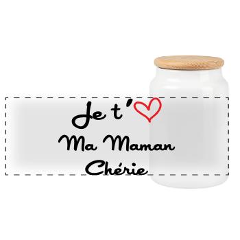 Je t'aime ma maman chérie - fête des mères - Boîte à biscuits avec couvercle en bois - blanc - Devant