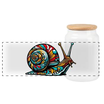 Snail - Panoramic Cookie Jar with Wooden Lid - white - Front