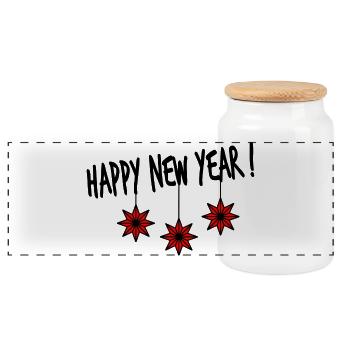 STAR. NEW YEAR'S EVE. HAPPY NEW YEAR. CHRISTMAS - Panoramic Cookie Jar with Wooden Lid - white - Front