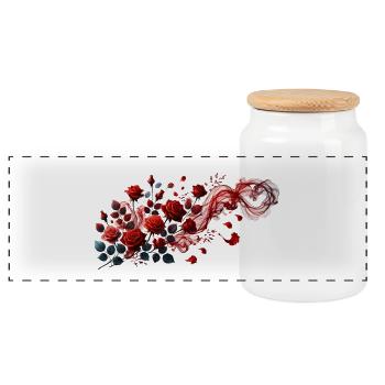 Roses rouges avec une élégante boucle de fumée - Boîte à biscuits avec couvercle en bois - blanc - Devant