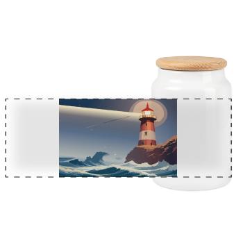 Phare la nuit - Boîte à biscuits avec couvercle en bois - blanc - Devant
