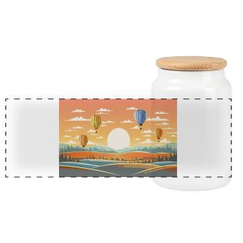 Hot Air Balloons - Panoramic Cookie Jar with Wooden Lid - white - Front