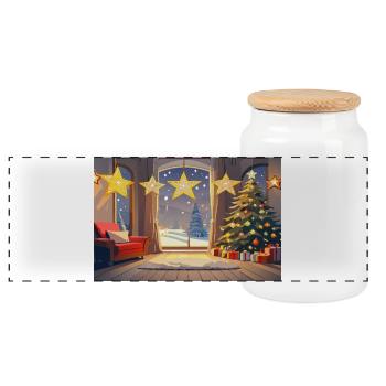 Christmas Eve - Panoramic Cookie Jar with Wooden Lid - white - Front
