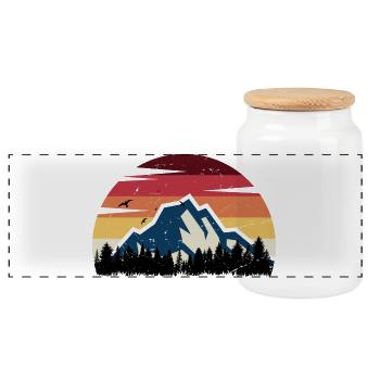 Sunset Mountain Wilderness Art - Panoramic Cookie Jar with Wooden Lid - white - Front