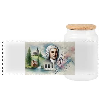 Johann Sebastian Bach: Porträt in vielen Malstilen - Panorama Keksdose mit Holzdeckel - Weiß - Vorne