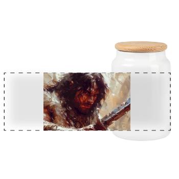 Conan the Cimmerian Illustration Poster - Panoramic Cookie Jar with Wooden Lid - white - Front