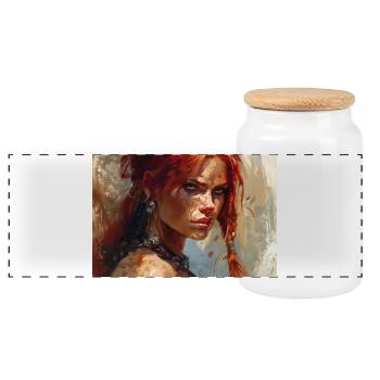 Poster Illustration Warrior Woman Red Sonja - Panoramic Cookie Jar with Wooden Lid - white - Front