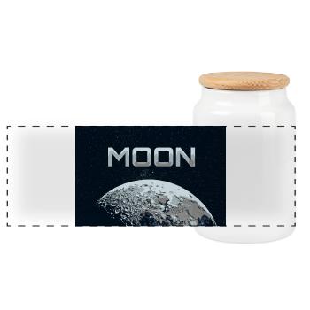Der Mond mit Sternen und Text im Comic Style - Panorama Keksdose mit Holzdeckel - Weiß - Vorne
