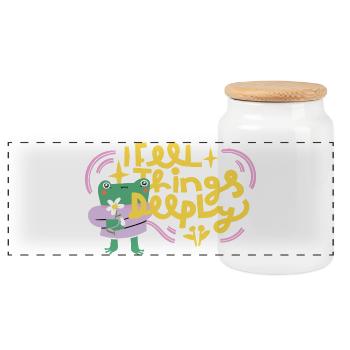 I Feel Things Deeply – Emotional Frog - Panoramic Cookie Jar with Wooden Lid - white - Front
