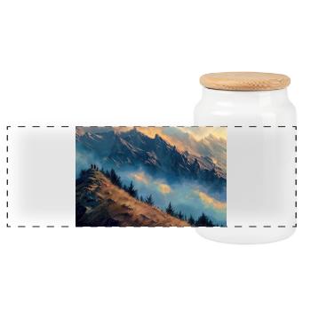 Berglandschaft Illustration Poster - Panorama Keksdose mit Holzdeckel - Weiß - Vorne