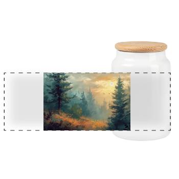 Waldlandschaft Illustration Poster - Panorama Keksdose mit Holzdeckel - Weiß - Vorne