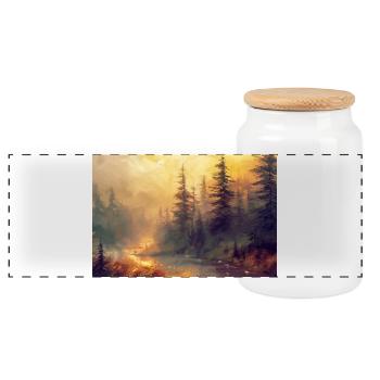 Waldlandschaft Illustration Poster - Panorama Keksdose mit Holzdeckel - Weiß - Vorne