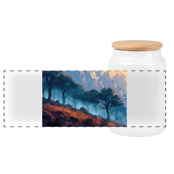 Waldlandschaft Illustration Poster - Panorama Keksdose mit Holzdeckel - Weiß - Vorne
