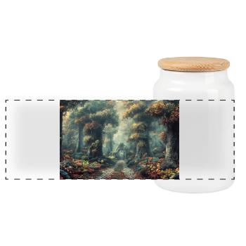 Waldlandschaft Illustration Poster - Panorama Keksdose mit Holzdeckel - Weiß - Vorne