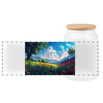 Natur Landschaft Illustration Poster - Panorama Keksdose mit Holzdeckel - Weiß - Vorne