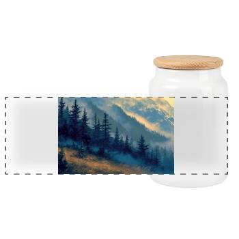 Berglandschaft Illustration Poster - Panorama Keksdose mit Holzdeckel - Weiß - Vorne