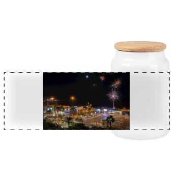 Maspalomas Silvesternacht - Panorama Keksdose mit Holzdeckel - Weiß - Vorne