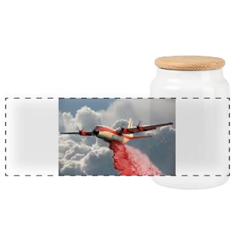 C-130 Waterbomber - Panoramic Cookie Jar with Wooden Lid - white - Front
