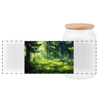 Forest Landscape Illustration Poster - Panoramic Cookie Jar with Wooden Lid - white - Front